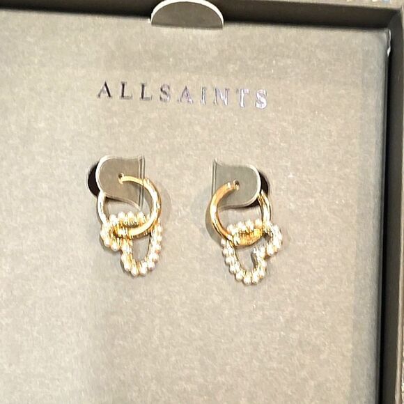 All-Saints Vida Heart Bead Embellished Hoop Earrings - Picture 8 of 10